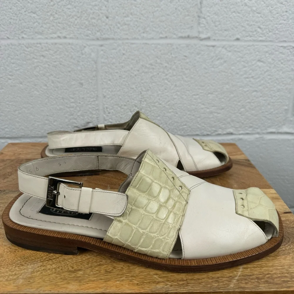 Fennix Italy White Leather & Alligator Slingback Sandals Size 9.5 Made in Italy